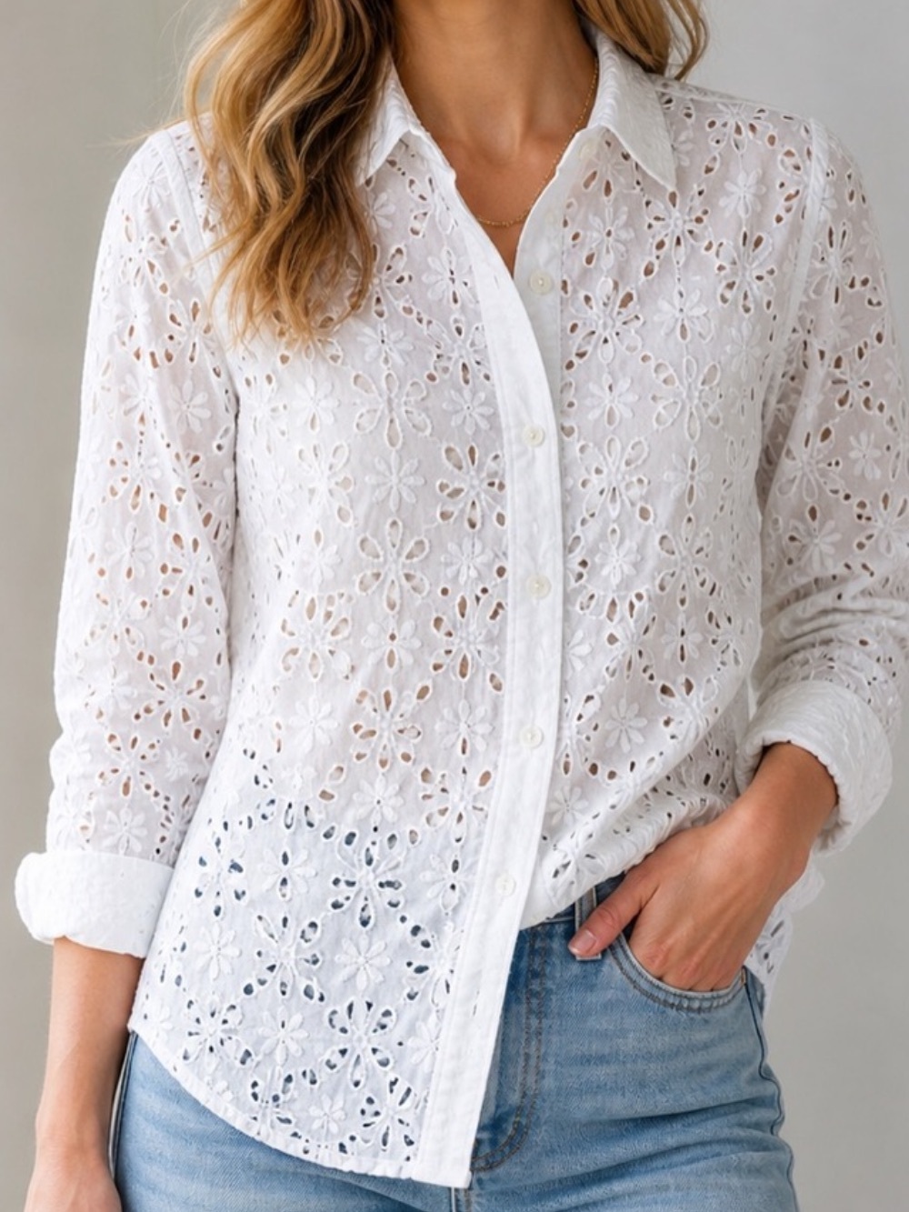 J. Crew White Eyelet Cotton Button-Down Shirt Sz 10 - Picture 1 of 1